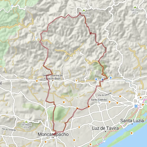 Miniatura do mapa de inspiração para ciclismo "Trilho da Costa e Serra" em Algarve, Portugal. Gerado pelo planejador de rotas de ciclismo Tarmacs.app