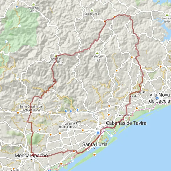 Miniatura do mapa de inspiração para ciclismo "Caminho Gravel de Moncarapacho" em Algarve, Portugal. Gerado pelo planejador de rotas de ciclismo Tarmacs.app