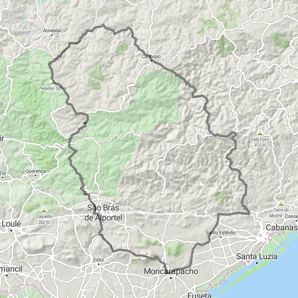 Miniatura do mapa de inspiração para ciclismo "Desafio de Moncarapacho" em Algarve, Portugal. Gerado pelo planejador de rotas de ciclismo Tarmacs.app