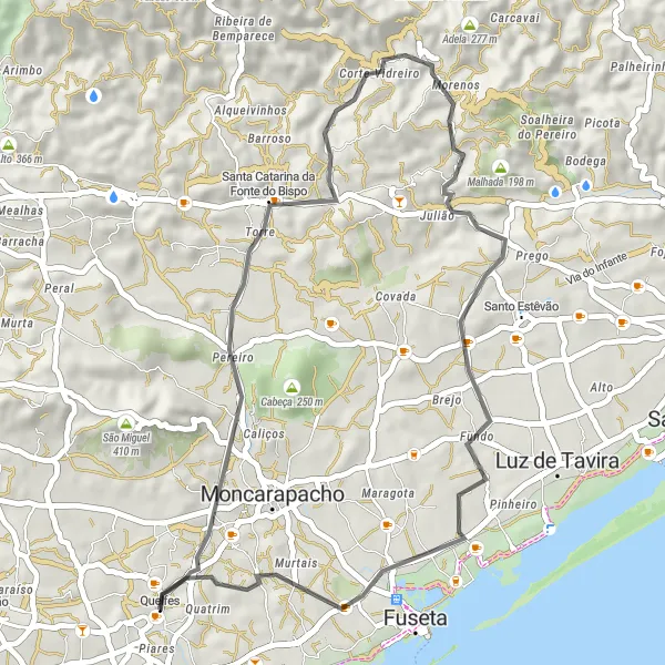 Miniatura do mapa de inspiração para ciclismo "Rota Costa e Interior" em Algarve, Portugal. Gerado pelo planejador de rotas de ciclismo Tarmacs.app