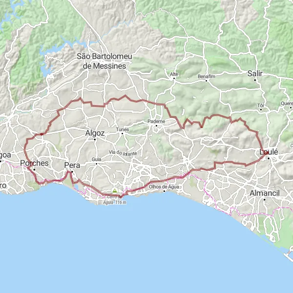 Miniatura do mapa de inspiração para ciclismo "Rota de Ciclismo de Gravel de Loulé a Our Lady of the Rock" em Algarve, Portugal. Gerado pelo planejador de rotas de ciclismo Tarmacs.app