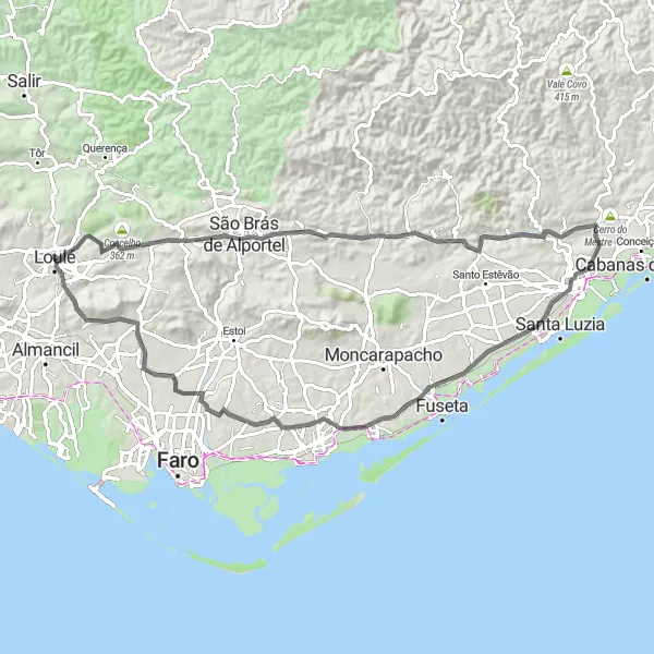 Miniatura do mapa de inspiração para ciclismo "Rota de Ciclismo de Estrada Loulé-Tavira-Loulé" em Algarve, Portugal. Gerado pelo planejador de rotas de ciclismo Tarmacs.app