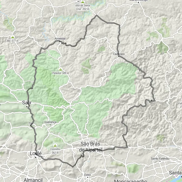 Miniatura do mapa de inspiração para ciclismo "Desafio Cénico Loulé - São Brás de Alportel" em Algarve, Portugal. Gerado pelo planejador de rotas de ciclismo Tarmacs.app