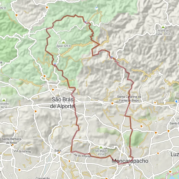 Miniatura do mapa de inspiração para ciclismo "Trilho de Gravel até Bico Alto" em Algarve, Portugal. Gerado pelo planejador de rotas de ciclismo Tarmacs.app