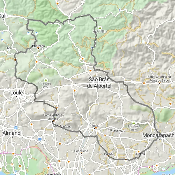 Miniatura do mapa de inspiração para ciclismo "Rota das Colinas Algarvias" em Algarve, Portugal. Gerado pelo planejador de rotas de ciclismo Tarmacs.app
