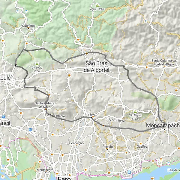 Miniatura do mapa de inspiração para ciclismo "Rota Cênica por Estoi e Altura" em Algarve, Portugal. Gerado pelo planejador de rotas de ciclismo Tarmacs.app