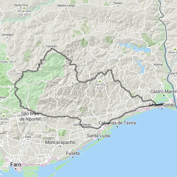 Miniatura do mapa de inspiração para ciclismo "Rota das Colinas do Algarve" em Algarve, Portugal. Gerado pelo planejador de rotas de ciclismo Tarmacs.app