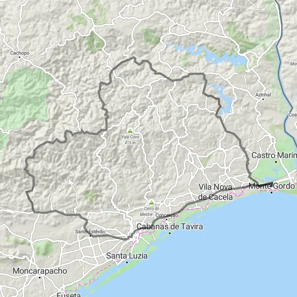 Miniatura do mapa de inspiração para ciclismo "Rota do Algarve Interior" em Algarve, Portugal. Gerado pelo planejador de rotas de ciclismo Tarmacs.app