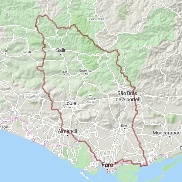 Miniatura do mapa de inspiração para ciclismo "Desafio de Gravel até Olhão" em Algarve, Portugal. Gerado pelo planejador de rotas de ciclismo Tarmacs.app