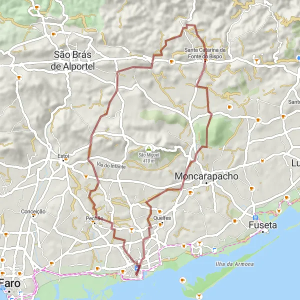 Miniatura do mapa de inspiração para ciclismo "Rota de Gravel de Pechão" em Algarve, Portugal. Gerado pelo planejador de rotas de ciclismo Tarmacs.app