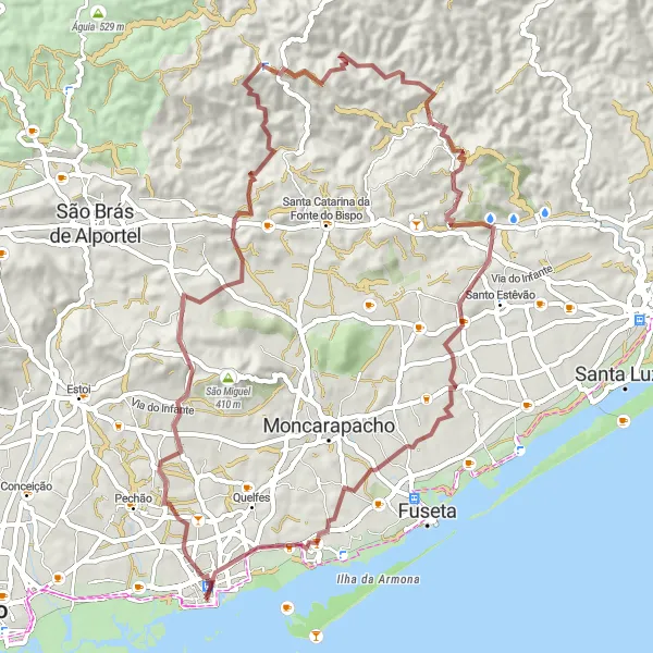 Miniatura do mapa de inspiração para ciclismo "Rota Gravel das Colinas" em Algarve, Portugal. Gerado pelo planejador de rotas de ciclismo Tarmacs.app