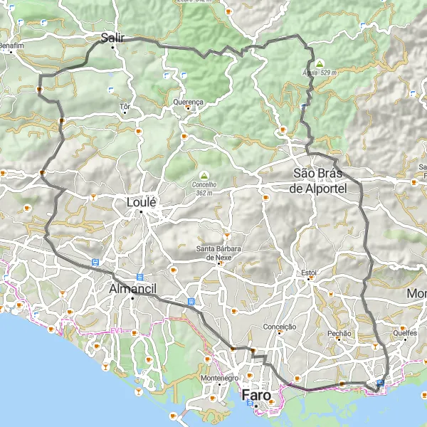 Miniatura do mapa de inspiração para ciclismo "Rota de Ciclismo Road Olhão-Almancil-Salir" em Algarve, Portugal. Gerado pelo planejador de rotas de ciclismo Tarmacs.app