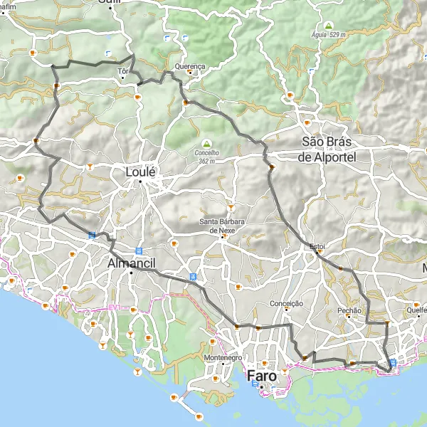 Miniatura do mapa de inspiração para ciclismo "Rota de Estrada de Estoi" em Algarve, Portugal. Gerado pelo planejador de rotas de ciclismo Tarmacs.app