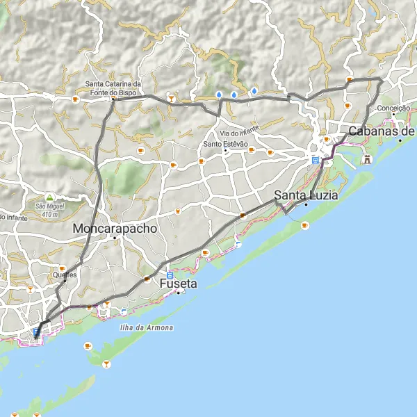 Miniatura do mapa de inspiração para ciclismo "Rota de Estrada de Santa Catarina" em Algarve, Portugal. Gerado pelo planejador de rotas de ciclismo Tarmacs.app
