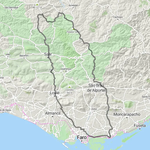 Miniatura do mapa de inspiração para ciclismo "Rota de Estrada do Ameixial" em Algarve, Portugal. Gerado pelo planejador de rotas de ciclismo Tarmacs.app