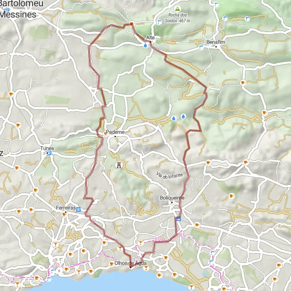 Miniatura do mapa de inspiração para ciclismo "Circuito das Colinas e Miradouros" em Algarve, Portugal. Gerado pelo planejador de rotas de ciclismo Tarmacs.app