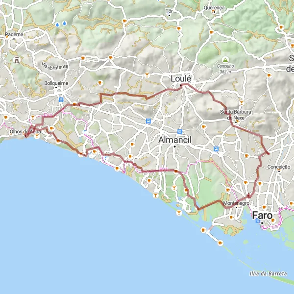 Map miniature of "Explore the Natural Beauty of Algarve on a Gravel Ride" cycling inspiration in Algarve, Portugal. Generated by Tarmacs.app cycling route planner