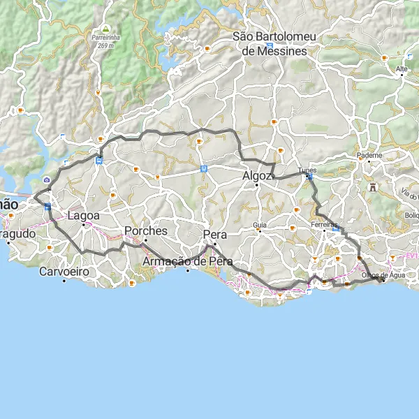 Miniatura do mapa de inspiração para ciclismo "Circuito Histórico de Albufeira" em Algarve, Portugal. Gerado pelo planejador de rotas de ciclismo Tarmacs.app