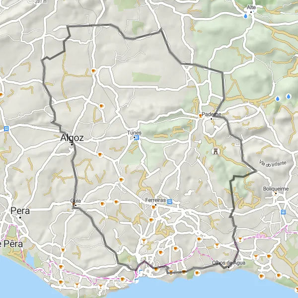 Miniatura do mapa de inspiração para ciclismo "Rota dos Patrimónios Históricos" em Algarve, Portugal. Gerado pelo planejador de rotas de ciclismo Tarmacs.app