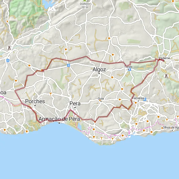 Map miniature of "Paderne Explorer" cycling inspiration in Algarve, Portugal. Generated by Tarmacs.app cycling route planner