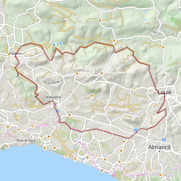 Miniatura do mapa de inspiração para ciclismo "Rota da Serra de São Barnabé" em Algarve, Portugal. Gerado pelo planejador de rotas de ciclismo Tarmacs.app