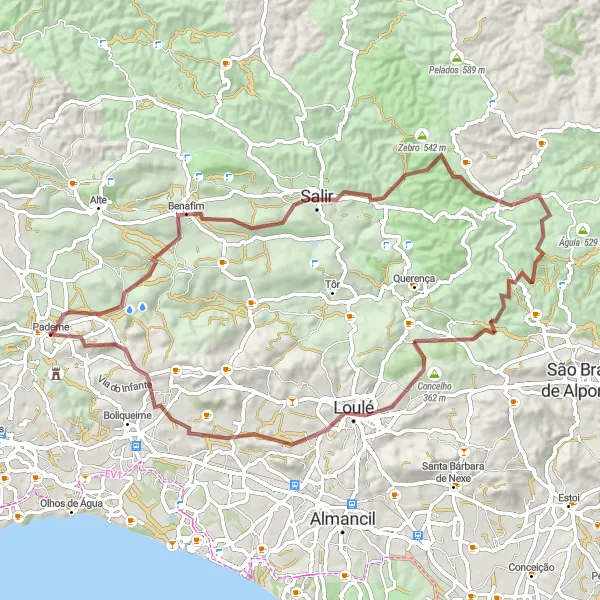 Miniatura do mapa de inspiração para ciclismo "Rota dos Montes Algarvios" em Algarve, Portugal. Gerado pelo planejador de rotas de ciclismo Tarmacs.app