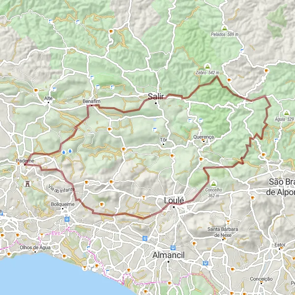 Map miniature of "Off-Road Escape" cycling inspiration in Algarve, Portugal. Generated by Tarmacs.app cycling route planner