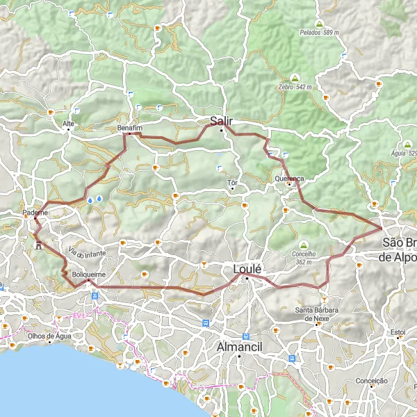Miniatura do mapa de inspiração para ciclismo "Desafio de Loulé" em Algarve, Portugal. Gerado pelo planejador de rotas de ciclismo Tarmacs.app