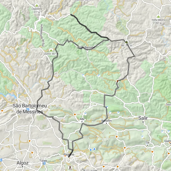 Map miniature of "Algarve Adventure" cycling inspiration in Algarve, Portugal. Generated by Tarmacs.app cycling route planner