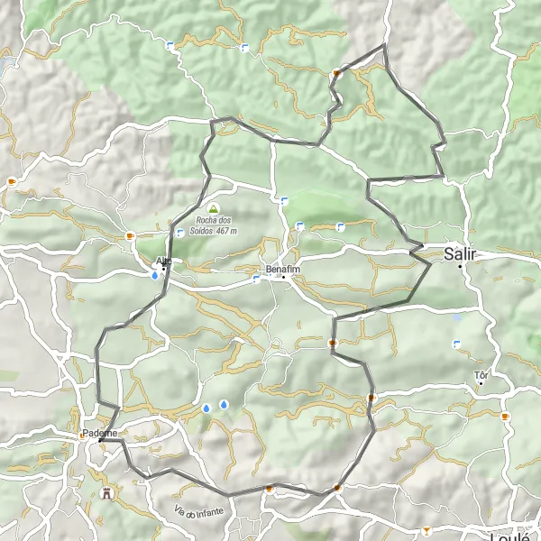 Map miniature of "Queda do Vigário Loop" cycling inspiration in Algarve, Portugal. Generated by Tarmacs.app cycling route planner