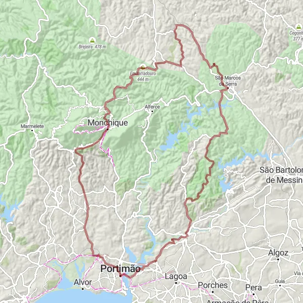 Map miniature of "Monchique Gravel Adventure" cycling inspiration in Algarve, Portugal. Generated by Tarmacs.app cycling route planner