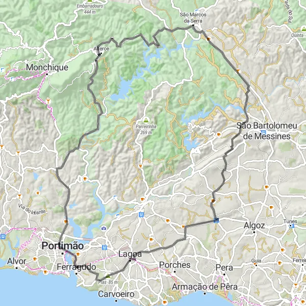 Map miniature of "The Ferragudo Challenge" cycling inspiration in Algarve, Portugal. Generated by Tarmacs.app cycling route planner