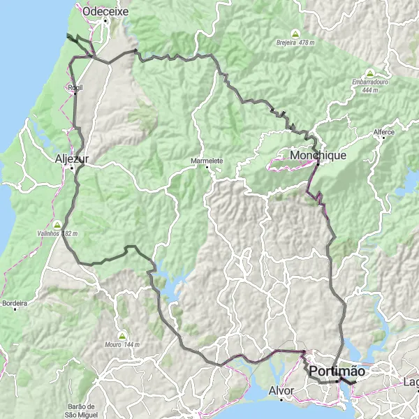 Miniatura do mapa de inspiração para ciclismo "Desafio Algarvio" em Algarve, Portugal. Gerado pelo planejador de rotas de ciclismo Tarmacs.app