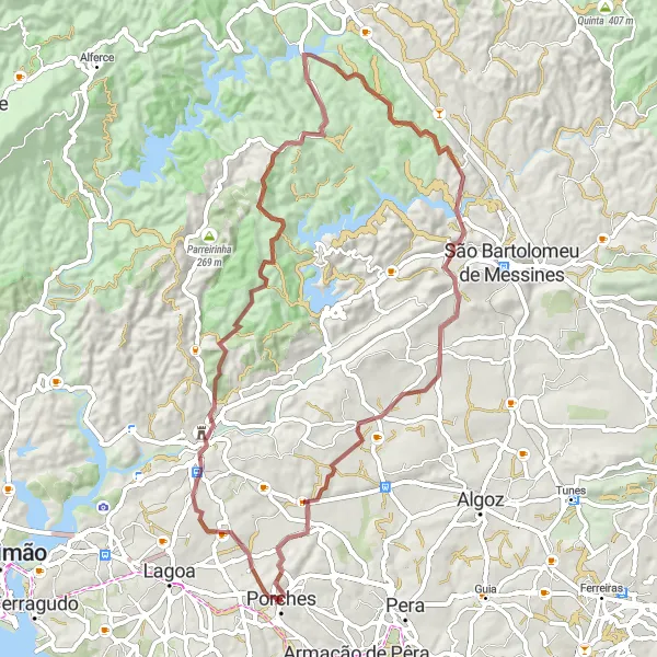 Miniatura do mapa de inspiração para ciclismo "Rota de Ciclismo de Gravel até Poço Barreto" em Algarve, Portugal. Gerado pelo planejador de rotas de ciclismo Tarmacs.app