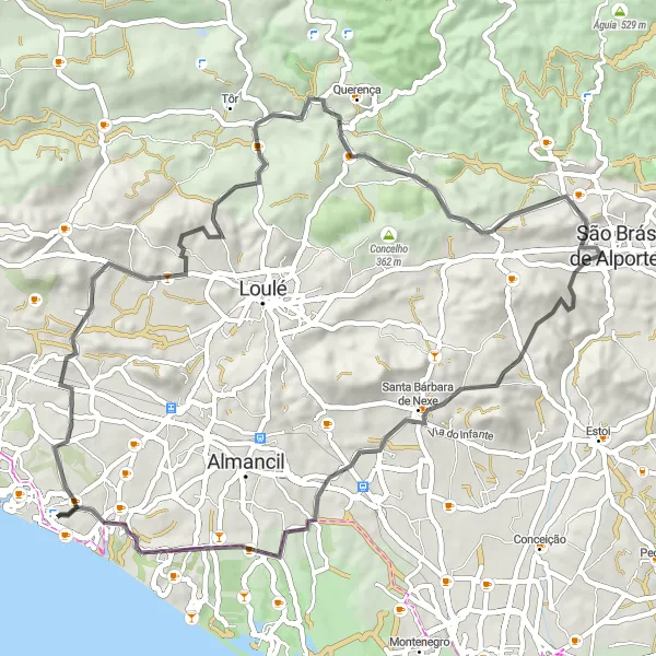 Miniatura do mapa de inspiração para ciclismo "Circuito das Colinas" em Algarve, Portugal. Gerado pelo planejador de rotas de ciclismo Tarmacs.app