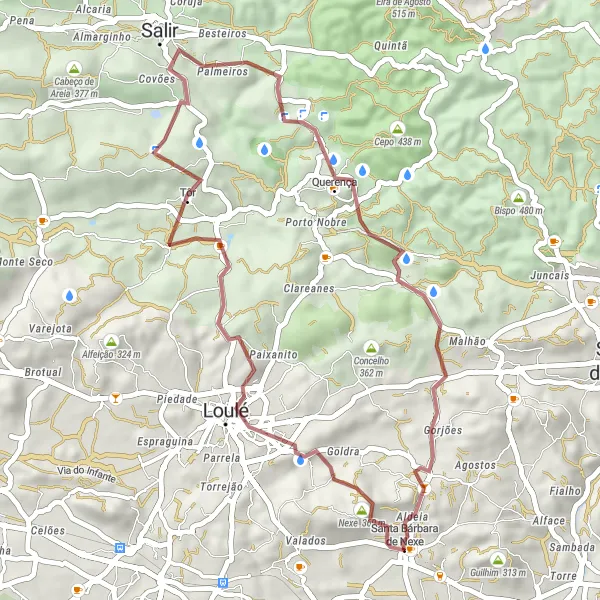 Miniatura do mapa de inspiração para ciclismo "Caminho de Terra de Santa Bárbara de Nexe" em Algarve, Portugal. Gerado pelo planejador de rotas de ciclismo Tarmacs.app