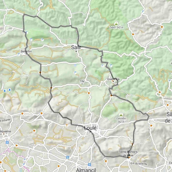 Miniatura do mapa de inspiração para ciclismo "Volta por Santa Bárbara de Nexe e Arredores" em Algarve, Portugal. Gerado pelo planejador de rotas de ciclismo Tarmacs.app