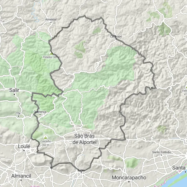 Miniatura do mapa de inspiração para ciclismo "Rota de Santa Bárbara de Nexe a Estoi" em Algarve, Portugal. Gerado pelo planejador de rotas de ciclismo Tarmacs.app