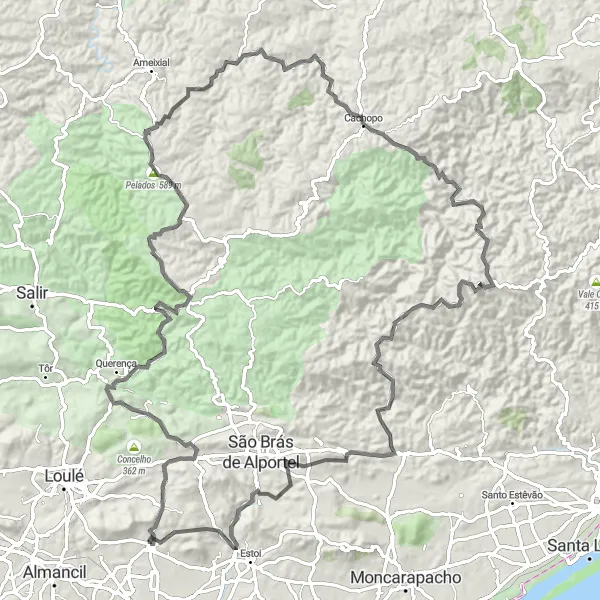 Miniatura do mapa de inspiração para ciclismo "Rota de Santa Bárbara de Nexe a Monte do Trigo" em Algarve, Portugal. Gerado pelo planejador de rotas de ciclismo Tarmacs.app