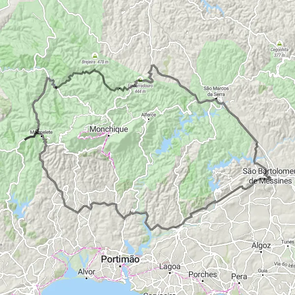 Map miniature of "Silves Loop Challenge" cycling inspiration in Algarve, Portugal. Generated by Tarmacs.app cycling route planner