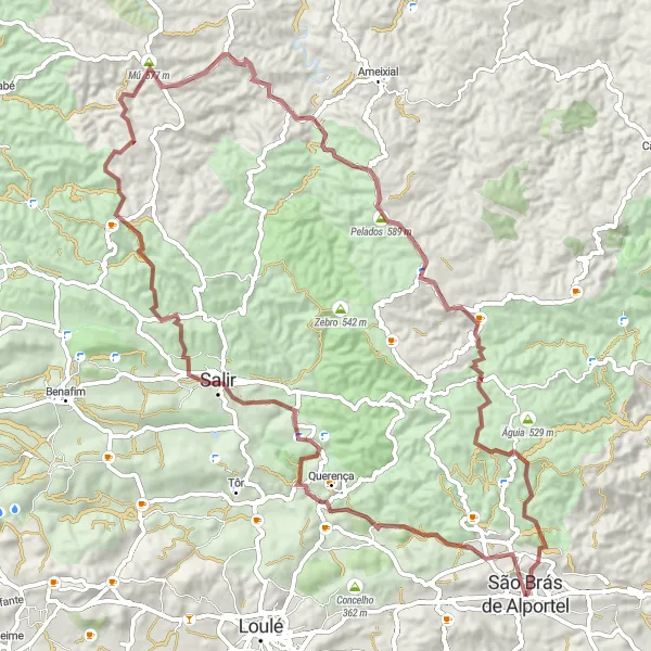 Miniatura do mapa de inspiração para ciclismo "Exploração Gravel de Querença" em Algarve, Portugal. Gerado pelo planejador de rotas de ciclismo Tarmacs.app