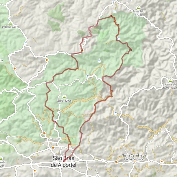 Map miniature of "São Brás de Alportel Gravel Adventure" cycling inspiration in Algarve, Portugal. Generated by Tarmacs.app cycling route planner