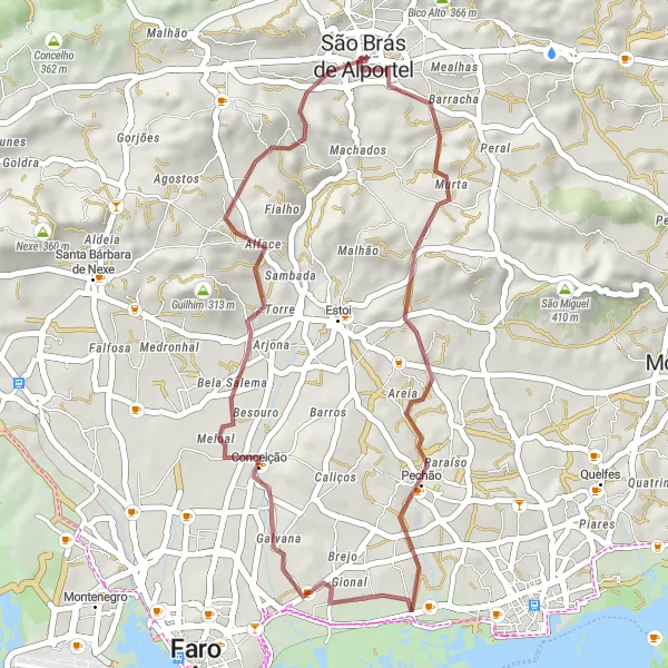 Map miniature of "Off-Road Gravel Escape" cycling inspiration in Algarve, Portugal. Generated by Tarmacs.app cycling route planner