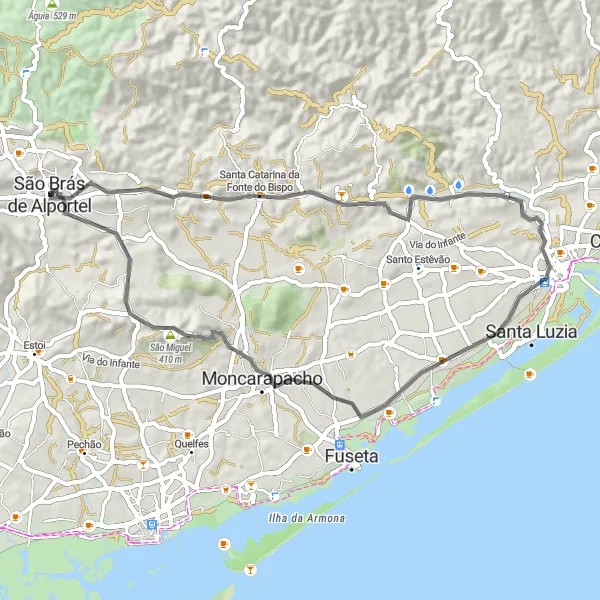 Miniatura do mapa de inspiração para ciclismo "Rota de Ciclismo com Destino a Tavira" em Algarve, Portugal. Gerado pelo planejador de rotas de ciclismo Tarmacs.app