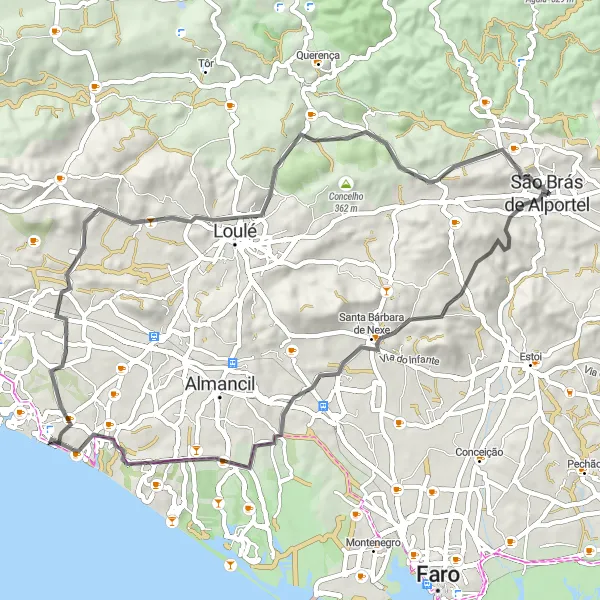 Miniatura do mapa de inspiração para ciclismo "Caminho Real de São Brás" em Algarve, Portugal. Gerado pelo planejador de rotas de ciclismo Tarmacs.app