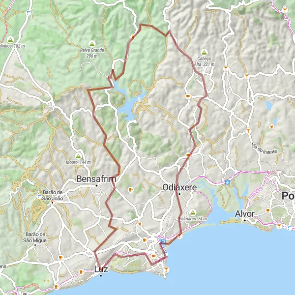 Miniatura do mapa de inspiração para ciclismo "Caminho de Gravel da Luz até Lagos" em Algarve, Portugal. Gerado pelo planejador de rotas de ciclismo Tarmacs.app