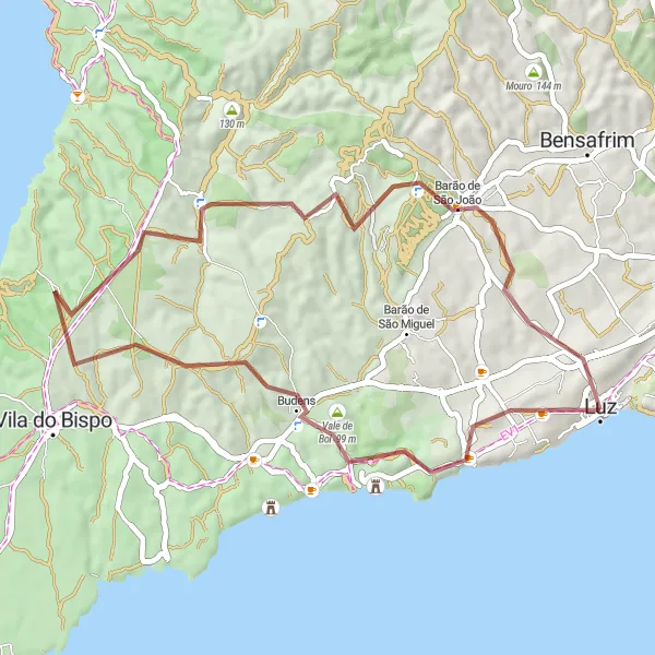 Map miniature of "The Countryside Gravel Ride" cycling inspiration in Algarve, Portugal. Generated by Tarmacs.app cycling route planner