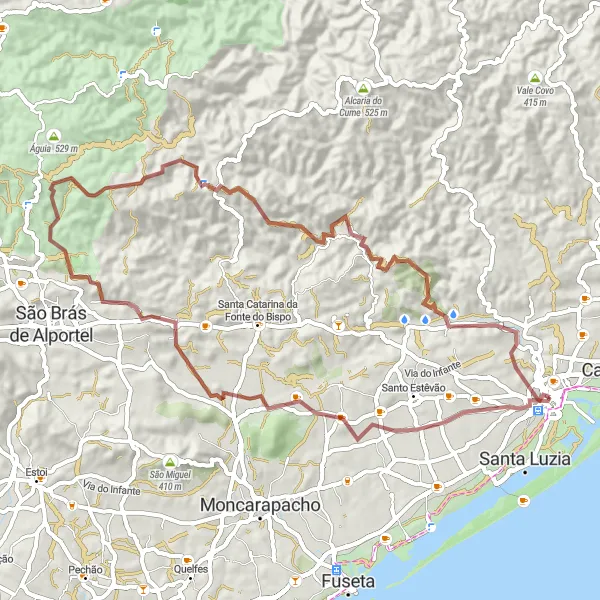 Miniatura do mapa de inspiração para ciclismo "Algarve Gravel Adventure" em Algarve, Portugal. Gerado pelo planejador de rotas de ciclismo Tarmacs.app