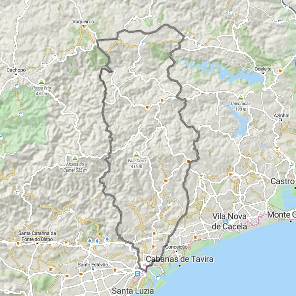 Miniatura do mapa de inspiração para ciclismo "Scenic Road to Alta Mora" em Algarve, Portugal. Gerado pelo planejador de rotas de ciclismo Tarmacs.app