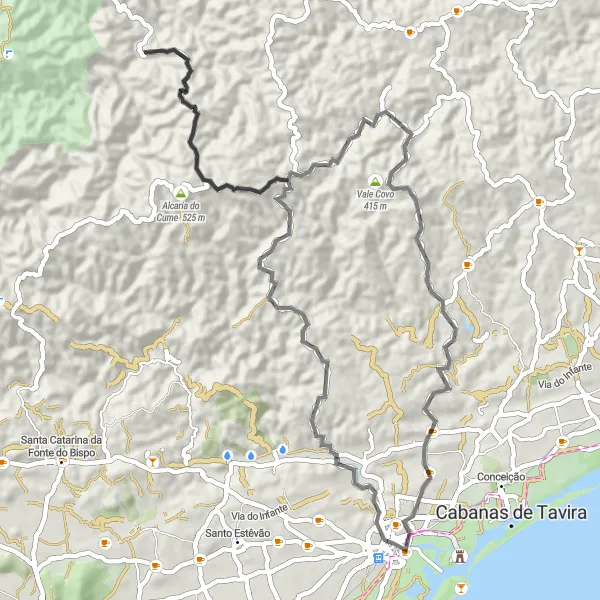 Miniatura do mapa de inspiração para ciclismo "Rota da Figueira Brava" em Algarve, Portugal. Gerado pelo planejador de rotas de ciclismo Tarmacs.app